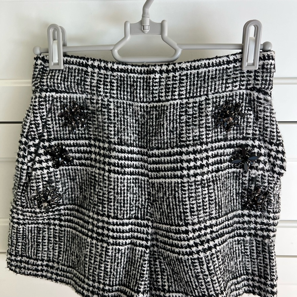 Zara Monochrome Tweed High Waist Shorts